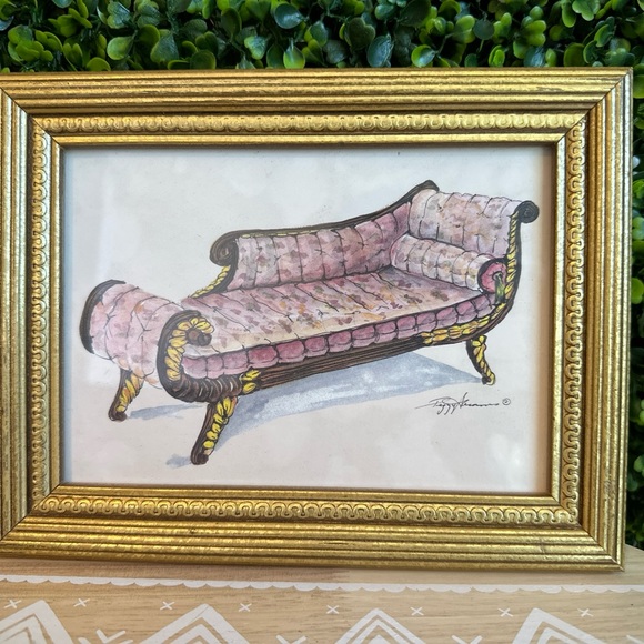 Gold Framed Print Vintage Fancy Recamier Chaise Divan Sofa Lounge Fainting Bench - Picture 1 of 7